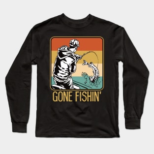 Gone Fishing Vintage Sunset Boat Fisherman Long Sleeve T-Shirt